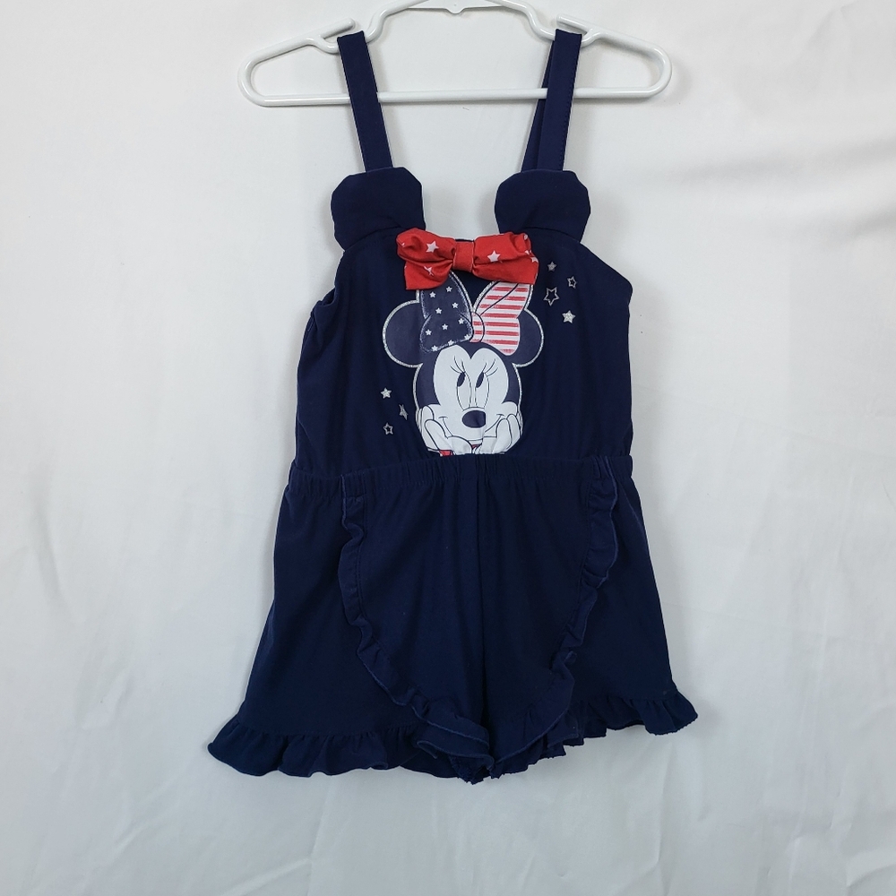 Disney Junior Minnie Mouse Girls Navy Blue Ruffle Trim Americana Tank‎ Romper 4T
